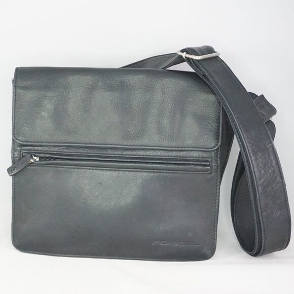 FOSSIL Black Genuine Leather Crossbody Bag - Picture 1 of 12